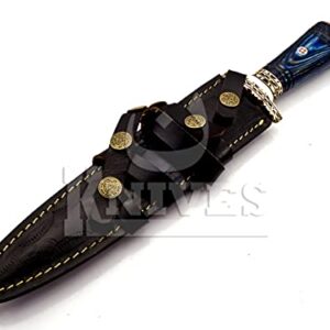 NoonKnives: custom Hand Made Damascus Steel Collectible wavy dagger Knife (blue)