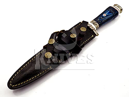 NoonKnives: custom Hand Made Damascus Steel Collectible wavy dagger Knife (blue)