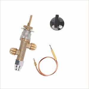 Low Pressure LPG Propane Gas Fireplace Fire Pit Flame Failure Safety Control Valve Kit with Thermocouple and Knob Switch, 3/8" Flare Inlet & Outlet, Fits for Gas Grill, Heater, Fire Pit, Fireplace