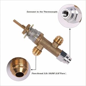 Low Pressure LPG Propane Gas Fireplace Fire Pit Flame Failure Safety Control Valve Kit with Thermocouple and Knob Switch, 3/8" Flare Inlet & Outlet, Fits for Gas Grill, Heater, Fire Pit, Fireplace