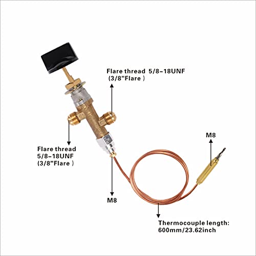 Low Pressure LPG Propane Gas Fireplace Fire Pit Flame Failure Safety Control Valve Kit with Thermocouple and Knob Switch, 3/8" Flare Inlet & Outlet, Fits for Gas Grill, Heater, Fire Pit, Fireplace