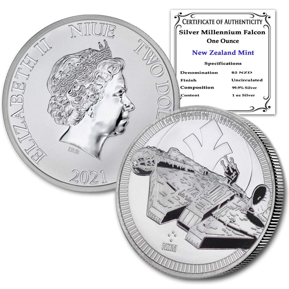 2021 NZ Niue 1 oz Silver Millennium Falcon Coin Brilliant Uncirculated with Certificate of Authenticity $2 BU