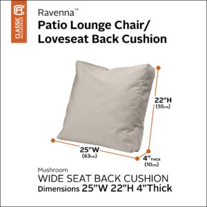 Classic Accessories Ravenna Water-Resistant Patio Lounge Chair/LoveSeat Back Cushion, 25 x 22 x 4 Inch, Mushroom, Patio Furniture Cushions