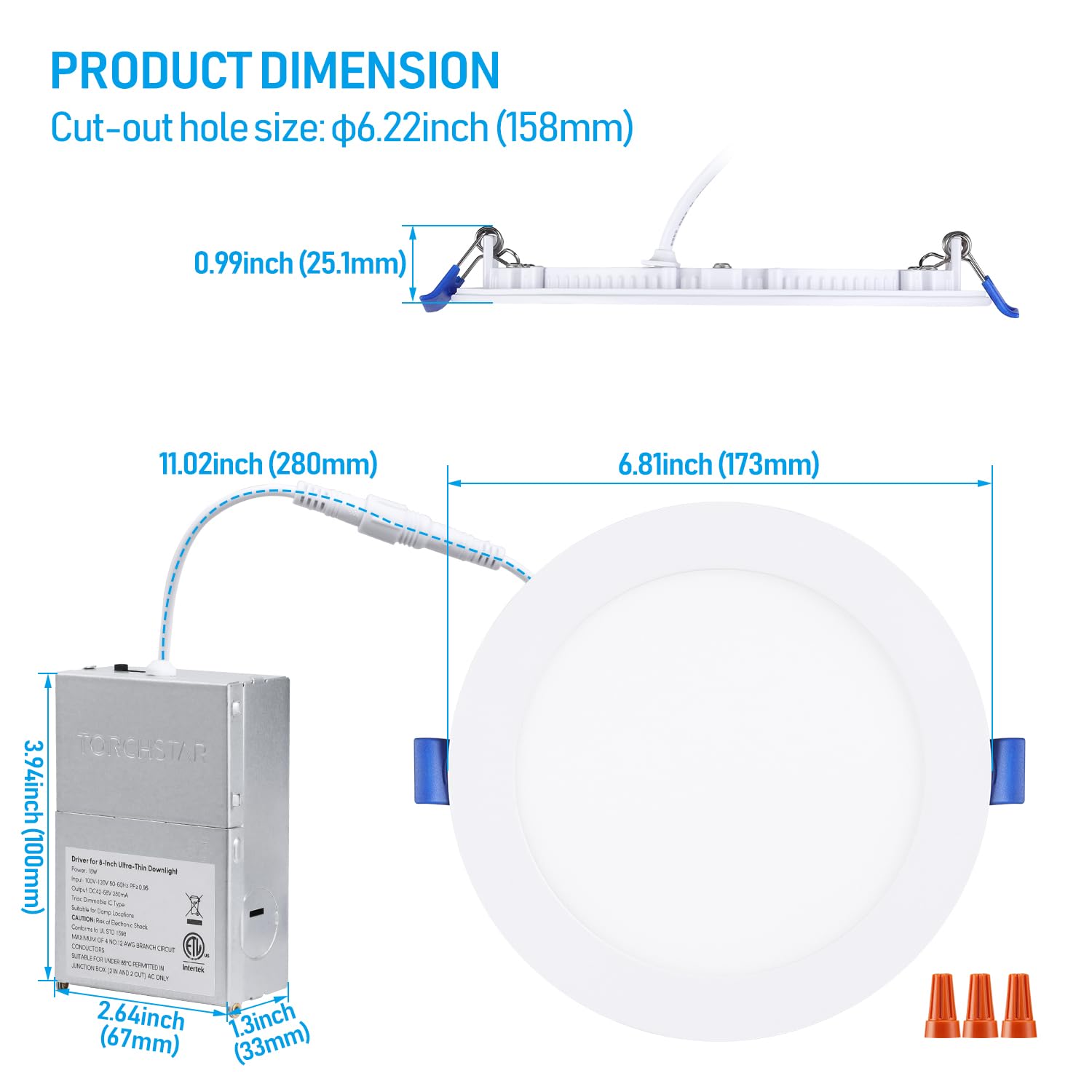 TORCHSTAR 12-Pack 5CCT 6 Inch Ultra-Thin LED Recessed Lighting with Junction Box, Aluminum, 2700K3000K3500K4000K5000K, 5%-100% Dimmable Slim Recessed Downlight, 12W 1000LM, ETL & ES Certified