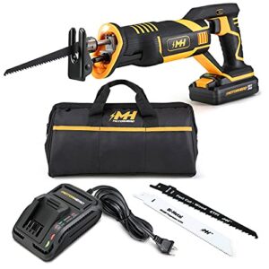 motorhead 20v ultra cordless reciprocating saw, lithium-ion, tool-free blade change & guard, 1” stroke, 0-3000 spm, variable speed trigger, 2ah battery, quick charger, bag, 2 blades, usa-based