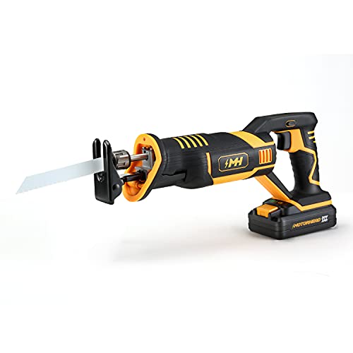 MOTORHEAD 20V ULTRA Cordless Reciprocating Saw, Lithium-Ion, Tool-Free Blade Change & Guard, 1” Stroke, 0-3000 SPM, Variable Speed Trigger, 2Ah Battery, Quick Charger, Bag, 2 Blades, USA-Based