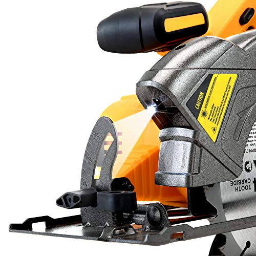 MOTORHEAD 20V ULTRA 6-1/2 inch Cordless Circular Saw, Lithium-Ion, Laser Guide, LED, Rip Fence, 0-50 Bevel, 2Ah Battery & Quick Charger, Bag, 2 Blades Included, 24T, 40T, USA-Based