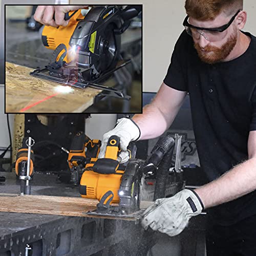 MOTORHEAD 20V ULTRA 6-1/2 inch Cordless Circular Saw, Lithium-Ion, Laser Guide, LED, Rip Fence, 0-50 Bevel, 2Ah Battery & Quick Charger, Bag, 2 Blades Included, 24T, 40T, USA-Based