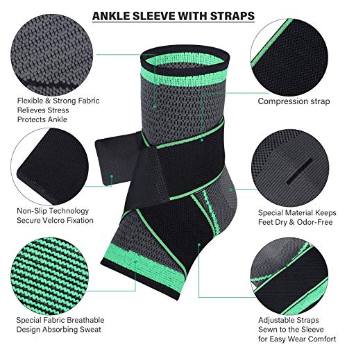 Ankle Support Brace, Adjustable Compression Ankle Support, for Men Women Achilles Tendon Support and Plantar Fasciitis, Stabilize Ligaments, Eases Pain Swelling and Sprained Ankle Pain (Medium)