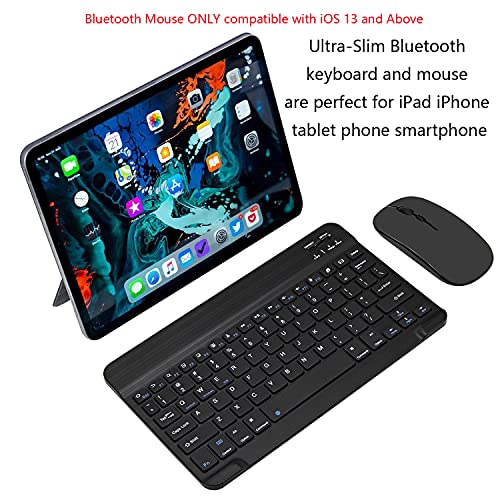 Ultra-Slim Bluetooth Keyboard and Mouse Combo Rechargeable Portable Wireless Keyboard Mouse Set for Apple iPad iPhone iOS 13 and Above Samsung Tablet Phone Smartphone Android Windows (Black)