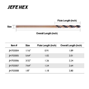 JEFE HEX 1/8" HSS Twist Drill Bit for Steel/Copper/Aluminum/Zinc Alloy/Wood/Plastics, General Purpose HSS Drill bit, 135 Degree Split Point, Ideal for DIY Projects and Home Maintenance. (6-Piece)