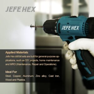 JEFE HEX 1/8" HSS Twist Drill Bit for Steel/Copper/Aluminum/Zinc Alloy/Wood/Plastics, General Purpose HSS Drill bit, 135 Degree Split Point, Ideal for DIY Projects and Home Maintenance. (6-Piece)