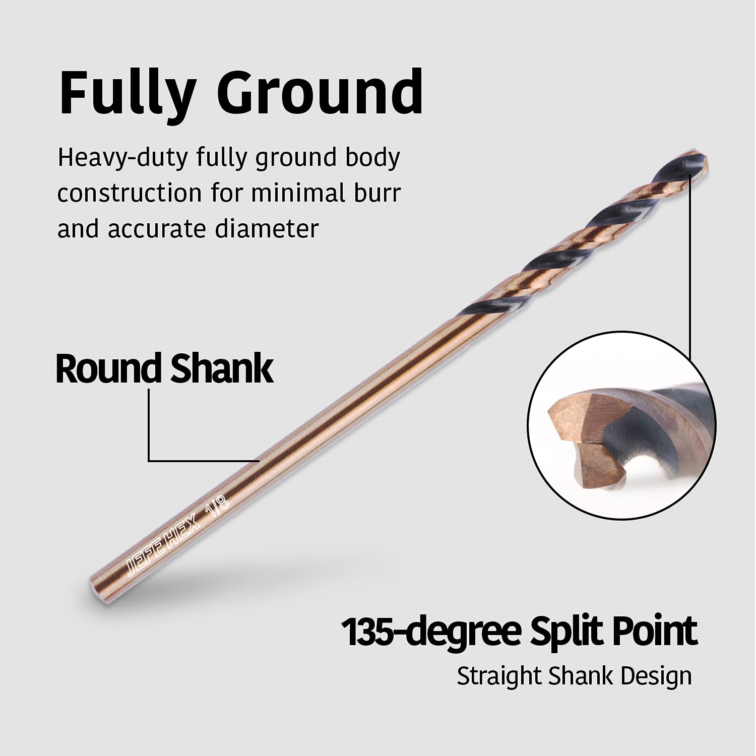 JEFE HEX 1/8" HSS Twist Drill Bit for Steel/Copper/Aluminum/Zinc Alloy/Wood/Plastics, General Purpose HSS Drill bit, 135 Degree Split Point, Ideal for DIY Projects and Home Maintenance. (6-Piece)