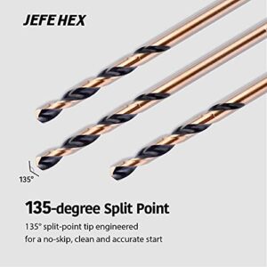 JEFE HEX 5/32" HSS Drill Bits, General Purpose Jobber Length Twist Drill Bit, 135 Degree Split Point, Ideal for Drilling in Steel, Wood, Copper, Aluminum, Zinc Alloy, Plastics. (3-Piece)