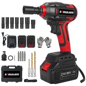 shawlam cordless impact wrench 1/2 inch impack gun 21v power impact driver impack drill max torque 300ft-lbs (400n.m) 3200rpm li-ion 4.0ah battery pack electric impact wrench for car home