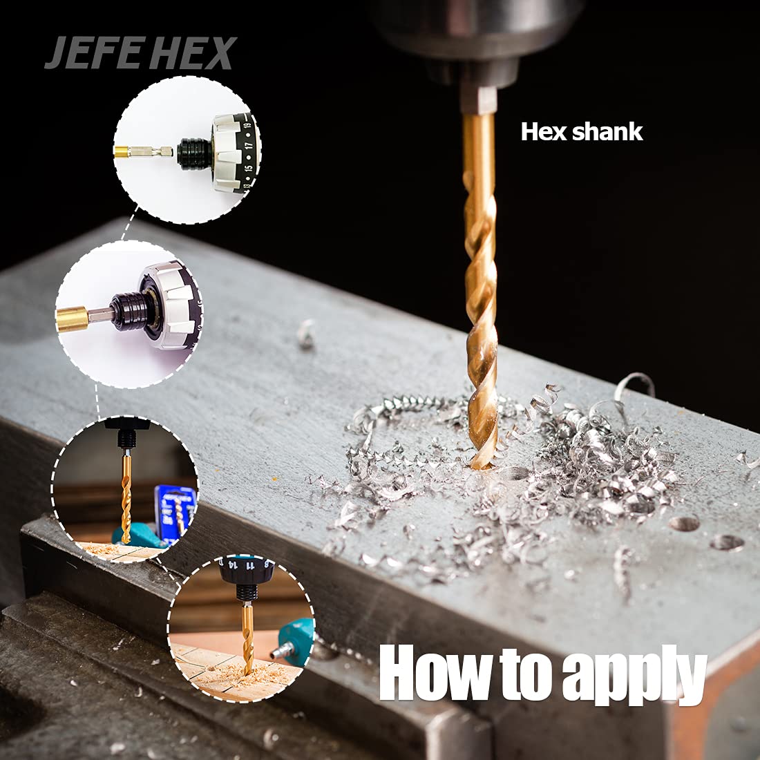 JEFE HEX 1/4" HSS Twist Titanium Drill Bits, Hex Shank for Quick Change, 135 Degree Easy Cut Split Point Drill Bit for Steel, Copper, Aluminum, Zinc Alloy, Wood, and Plastics (Pack of 2).