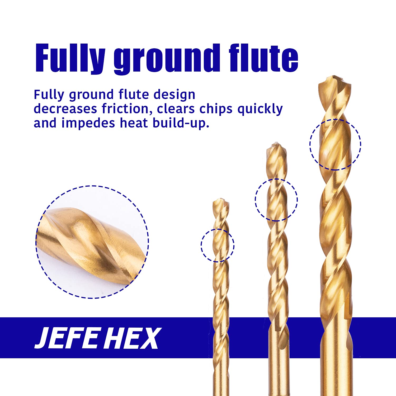 JEFE HEX 1/4" HSS Twist Titanium Drill Bits, Hex Shank for Quick Change, 135 Degree Easy Cut Split Point Drill Bit for Steel, Copper, Aluminum, Zinc Alloy, Wood, and Plastics (Pack of 2).