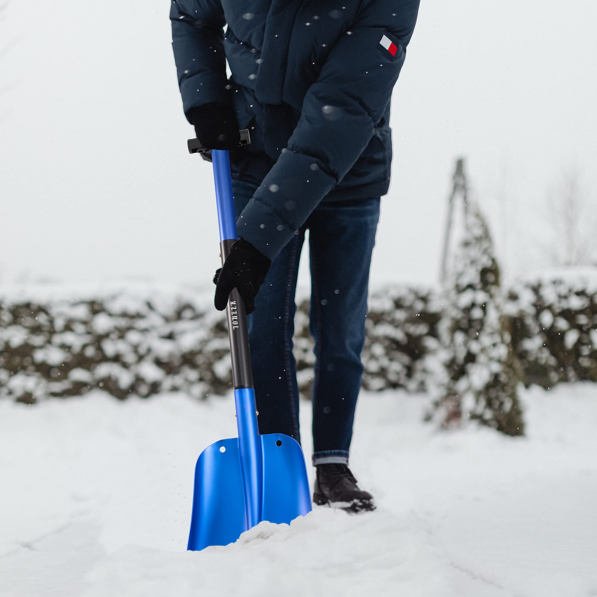 YOHEER Aluminum Utility Shovel, 3 Sections Detachable Snow Shovel Perfect for Autocross , Camping and Other Outdoor Activities (Blue)