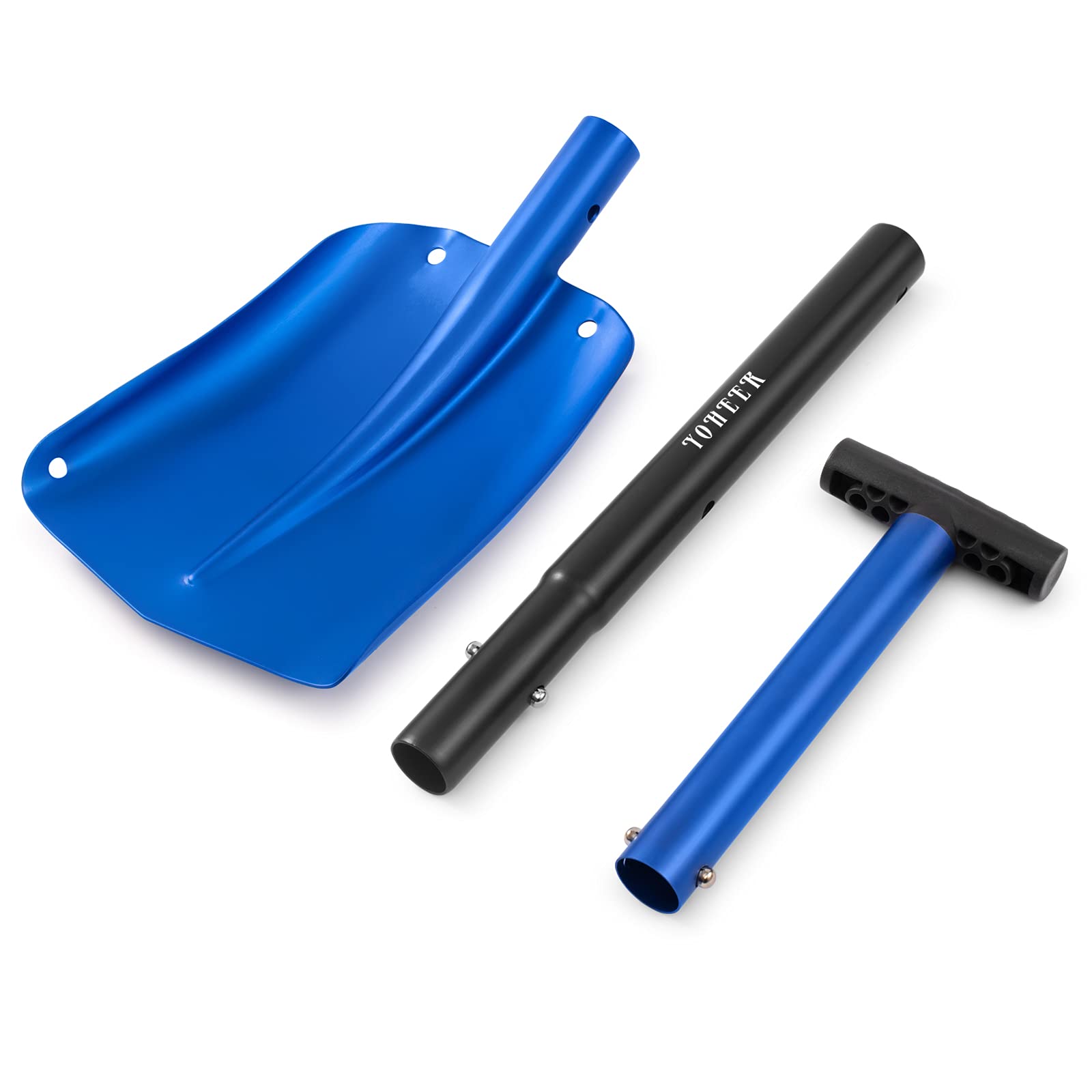 YOHEER Aluminum Utility Shovel, 3 Sections Detachable Snow Shovel Perfect for Autocross , Camping and Other Outdoor Activities (Blue)