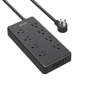 surge protector power strip, trond 5ft extension cord with 8 outlets and 4 usb ports, 4000 joules, heavy duty, low-profile flat plug, mountable, etl listed, for home, office, kitchen black