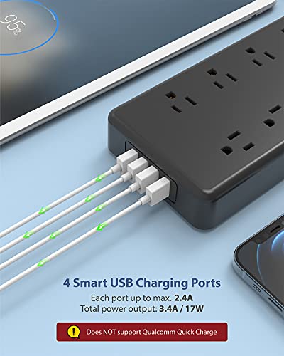 Surge Protector Power Strip, TROND 5ft Extension Cord with 8 Outlets and 4 USB Ports, 4000 Joules, Heavy Duty, Low-Profile Flat Plug, Mountable, ETL Listed, for Home, Office, Kitchen Black