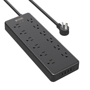 surge protector power strip, trond flat plug power strip with 12 widely-spaced ac outlets and 4 usb ports, 5ft heavy duty extension cord, mountable, 4000j, etl listed, for home office garage, black