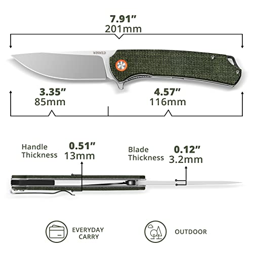 WINWILD Folding Pocket Knife, D2 Blade Micarta Handle,Good for Outdoor Camping Hunting Hiking Survival Indoor and Outdoor Activities Mens Gift