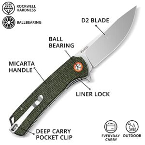 WINWILD Folding Pocket Knife, D2 Blade Micarta Handle,Good for Outdoor Camping Hunting Hiking Survival Indoor and Outdoor Activities Mens Gift