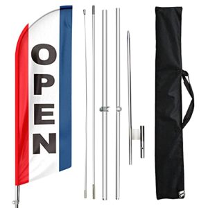 fsflag open feather flag, open flag for business with pole kit and ground stake, open signs swooper flag advertisng feather banner outside for businesses 11ft