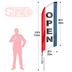 FSFLAG Open Feather Flag, Open Flag for Business with Pole Kit and Ground Stake, Open Signs Swooper Flag Advertisng Feather Banner Outside for Businesses 11Ft