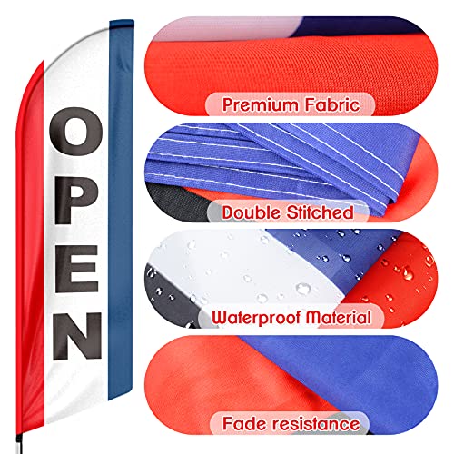FSFLAG Open Feather Flag, Open Flag for Business with Pole Kit and Ground Stake, Open Signs Swooper Flag Advertisng Feather Banner Outside for Businesses 11Ft