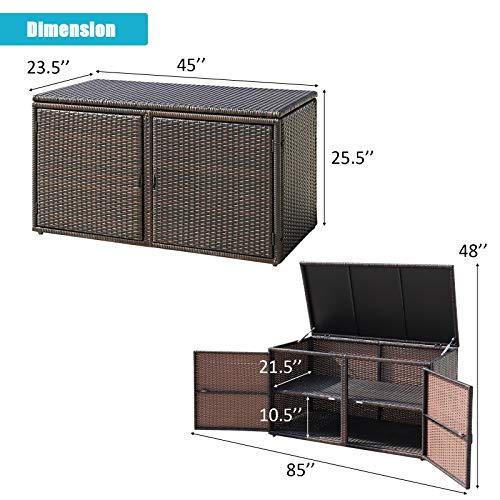 HAPPYGRILL Deck Box Outdoor Wicker Storage Box Cabinet 88 Gallon Storage Container Bin Box for Toys Furniture Tools in Garden Balcony Porch Yard