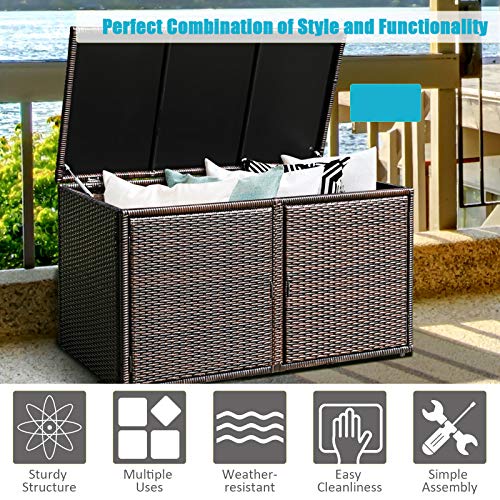 HAPPYGRILL Deck Box Outdoor Wicker Storage Box Cabinet 88 Gallon Storage Container Bin Box for Toys Furniture Tools in Garden Balcony Porch Yard