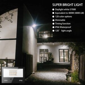 LED Flood Light Outdoor 400W Equivalent, RGB & 5700K Daylight White Security Lights with Remote, Timing, Color Changing Landscape Lighting, 4000LM, Waterproof IP66 Wall Sconce for Yard, Patio, Garage