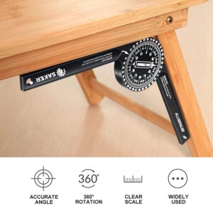 Saker Miter Saw Protractor|7-Inch Aluminum Protractor Angle Finder Featuring Precision Laser-Inside & Outside Miter Angle Finder for Carpenters, Plumbers and All Building Trades (Black)