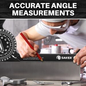 Saker Miter Saw Protractor|7-Inch Aluminum Protractor Angle Finder Featuring Precision Laser-Inside & Outside Miter Angle Finder for Carpenters, Plumbers and All Building Trades (Black)