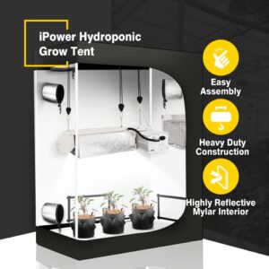 iPower 48"x24"x60" Mylar Hydroponic Water-Resistant Grow Tent with Observation Window and Removable Floor Tray for Plants Seedling, Propagation, Blossom, 2 x 4 ft