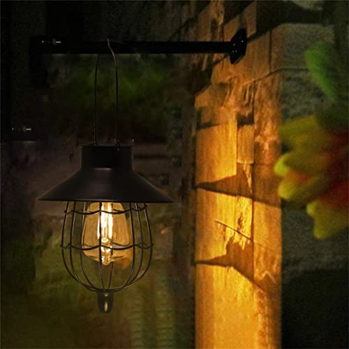 YAKii 2 Pack Solar Lantern Hanging Waterproof Outdoor Metal Solar Lamp with Warm White Light Decorate for Yard Garden Pathway Patio Porch Decor (Black)