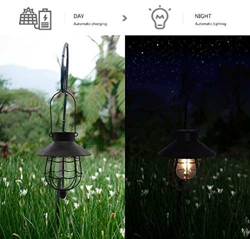 YAKii 2 Pack Solar Lantern Hanging Waterproof Outdoor Metal Solar Lamp with Warm White Light Decorate for Yard Garden Pathway Patio Porch Decor (Black)