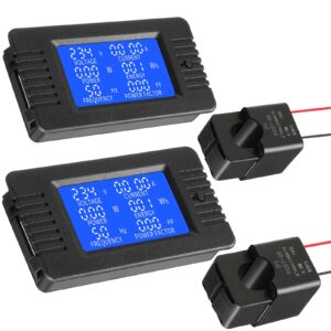 2 pieces ac power meter ac 80-260v 100a crs-022b lcd digital voltage and current monitor meter power voltmeter ammeter with 100a current split core transformer ct