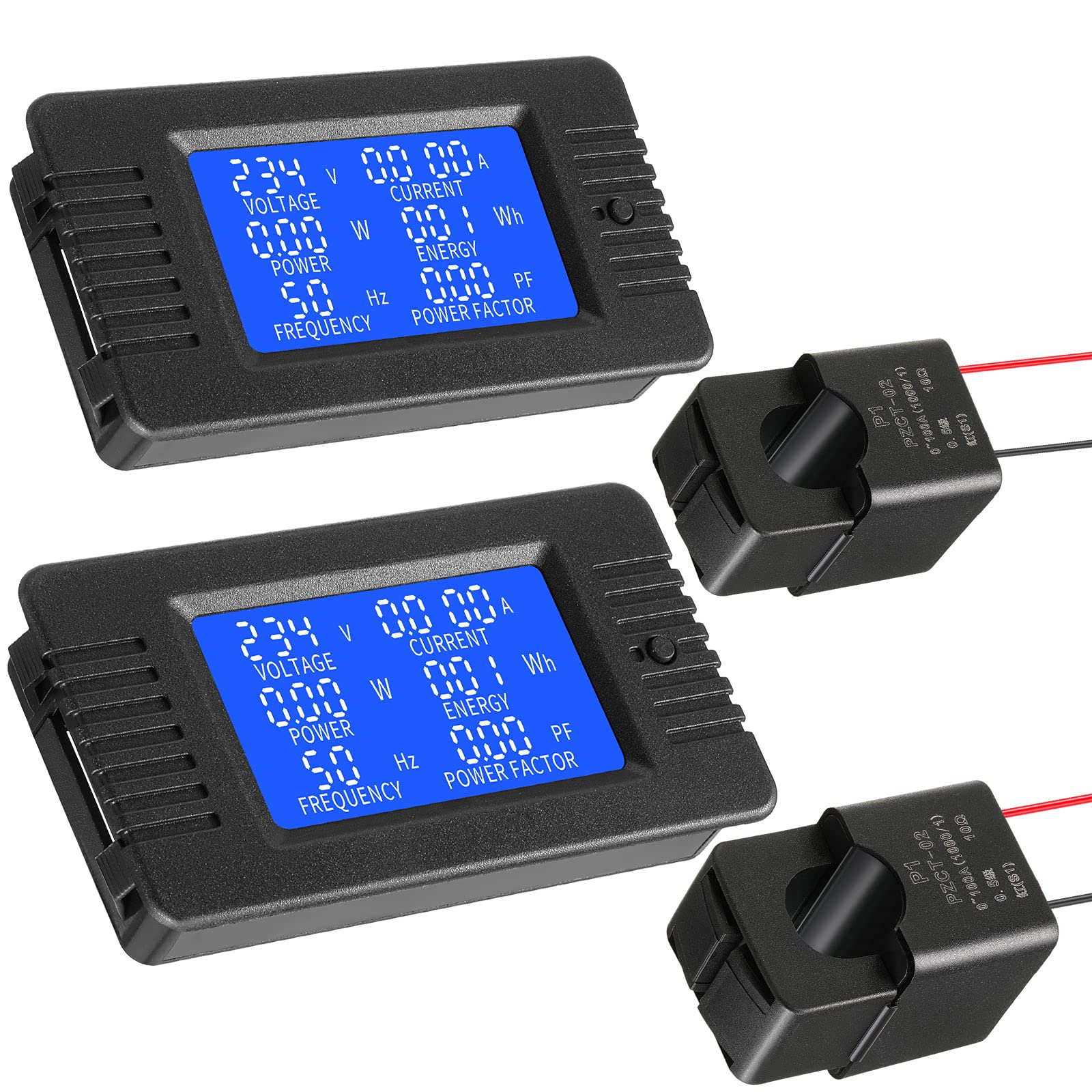 2 Pieces AC Power Meter AC 80-260V 100A Crs-022b LCD Digital Voltage and Current Monitor Meter Power Voltmeter Ammeter with 100A Current Split Core Transformer CT