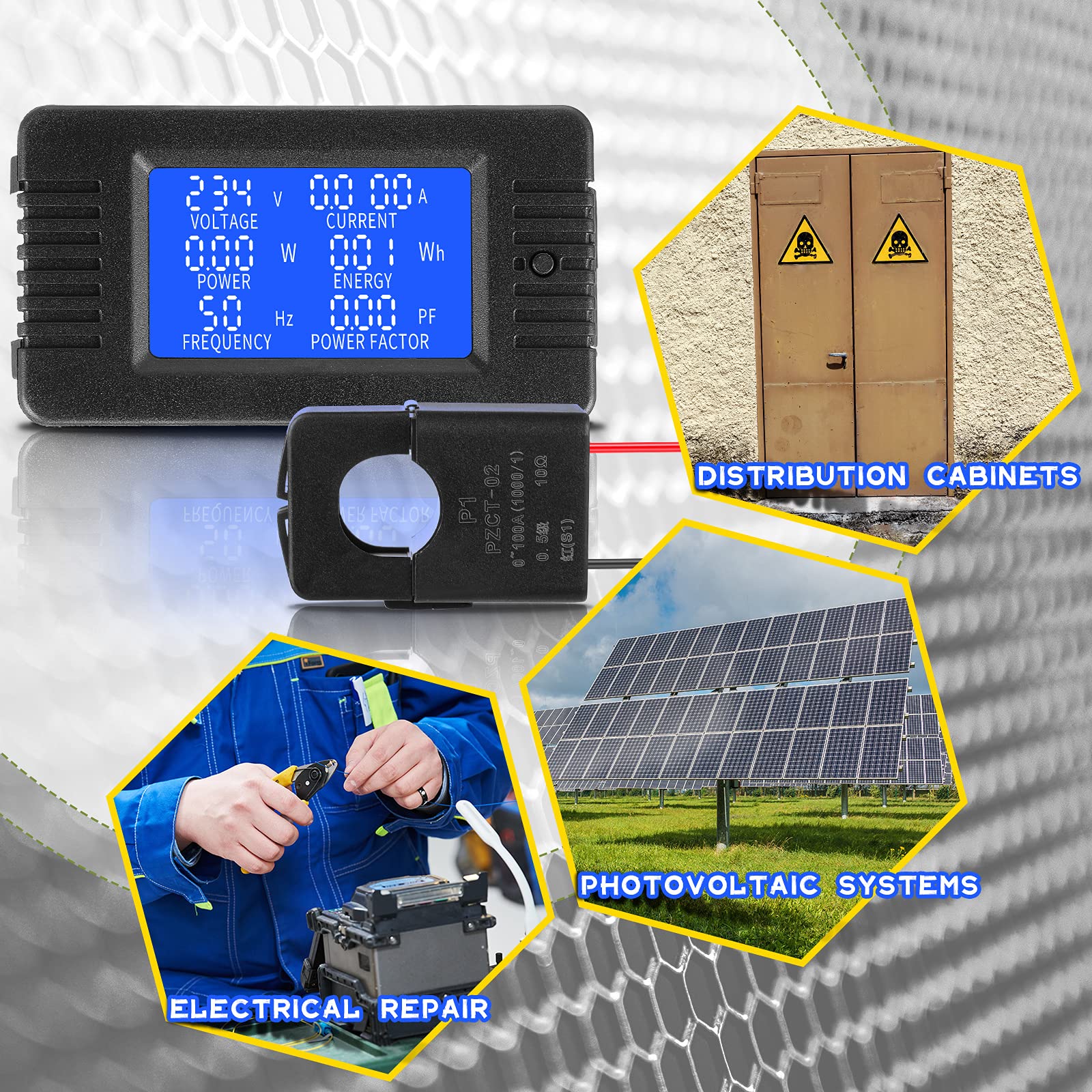 2 Pieces AC Power Meter AC 80-260V 100A Crs-022b LCD Digital Voltage and Current Monitor Meter Power Voltmeter Ammeter with 100A Current Split Core Transformer CT