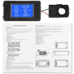 2 Pieces AC Power Meter AC 80-260V 100A Crs-022b LCD Digital Voltage and Current Monitor Meter Power Voltmeter Ammeter with 100A Current Split Core Transformer CT