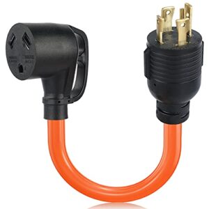 boeemi 3 prong 30 amp to 30 amp rv generator adapter cord,l14-30p locking male plug to tt-30r female,12 inch stw 10/3 orange
