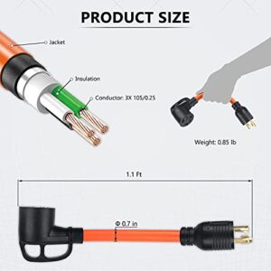 boeemi 3 Prong 30 Amp to 30 Amp RV Generator Adapter Cord,L14-30P Locking Male Plug to TT-30R Female,12 Inch STW 10/3 Orange