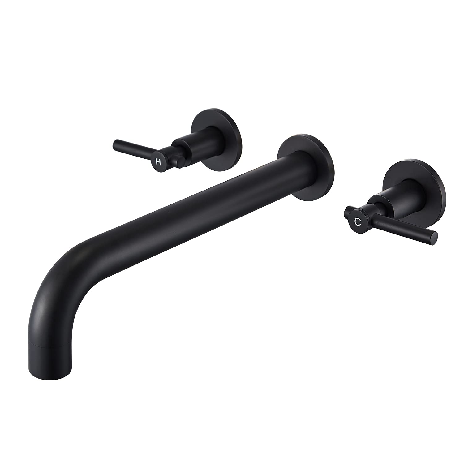 Wowkk Wall Mount Tub Filler Black Tub Faucet Brass Bathroom Bathtub Faucets with 2 Handles