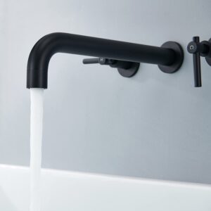 Wowkk Wall Mount Tub Filler Black Tub Faucet Brass Bathroom Bathtub Faucets with 2 Handles