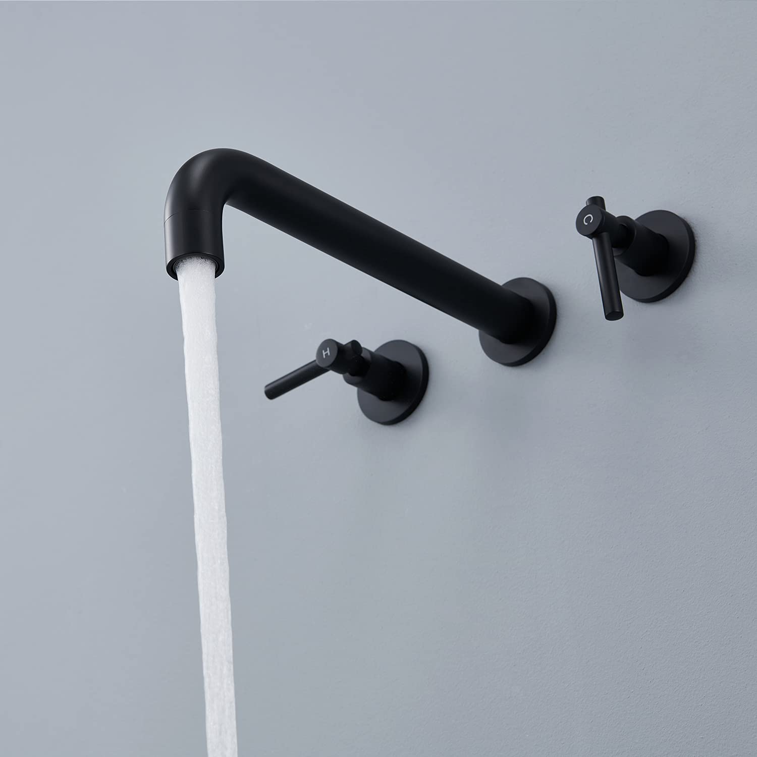 Wowkk Wall Mount Tub Filler Black Tub Faucet Brass Bathroom Bathtub Faucets with 2 Handles