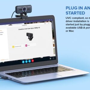 Creative Live! Cam Sync 1080p V2 Full HD Wide-Angle USB Webcam with Auto Mute and Noise Cancellation for Video Calls, Improved Dual Built-in Mic, Privacy Lens Cap, Universal Tripod Mount…