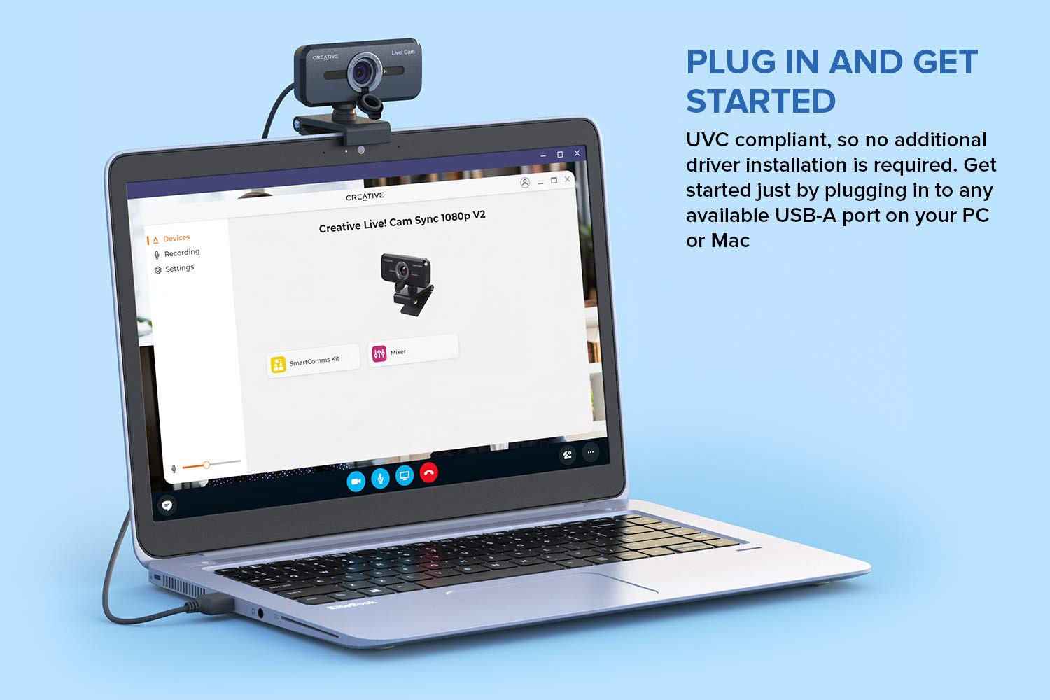 Creative Live! Cam Sync 1080p V2 Full HD Wide-Angle USB Webcam with Auto Mute and Noise Cancellation for Video Calls, Improved Dual Built-in Mic, Privacy Lens Cap, Universal Tripod Mount…